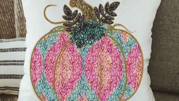 colorful pumpkin throw pillow covers 18x18, faux sequin turquoise pumpkin accent pillows for couch, cute pumpkin gifts, bright fall decor