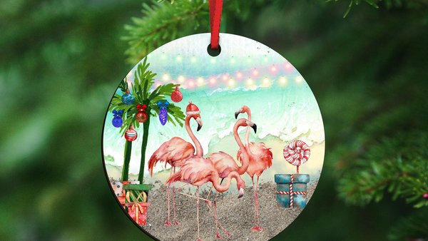 flamingo Christmas ornament, personalized gifts for Mom, beach Christmas ornaments, white elephant gifts, coastal Christmas ornaments, best