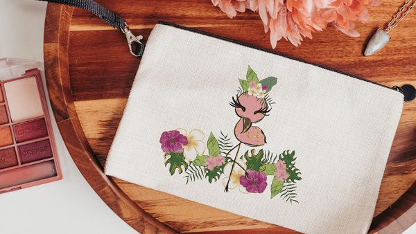 cute flamingo makeup bag for purse, flamingo gifts for women, monstera leaf cosmetic bag for girls, tropical bridesmaid gift, Easter basket