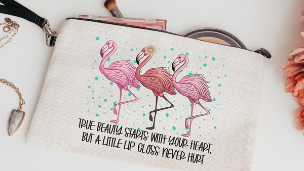 cute flamingo makeup bag for teens, funny flamingo gifts for women, best gifts for daughter, cosmetic bag for purse, pre teenage girl gifts