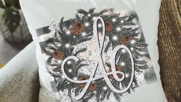 personalized gray buffalo plaid throw pillows for couch, winter wedding gifts for couple, custom initial throw pillow for sofa, Christmas