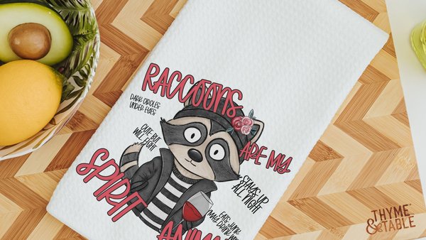spirit animal funny kitchen towels for women, sarcastic gifts for her, raccoon kitchen hand towels for bathroom, raccoon gifts, sassy