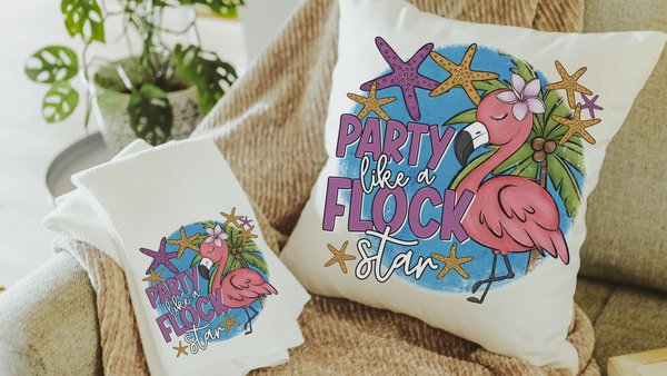party like a flock star cute flamingo throw pillows funny kitchen towels for mom, tropical decor flamingo gifts for her, whimsical flamingo