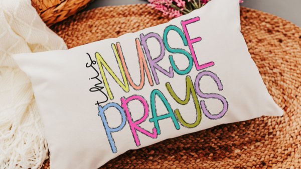 this nurse prays lumbar pillow with insert, NICU nurse gift for Mom, head nurse pillow for office chair, RN gifts for women, Christian throw