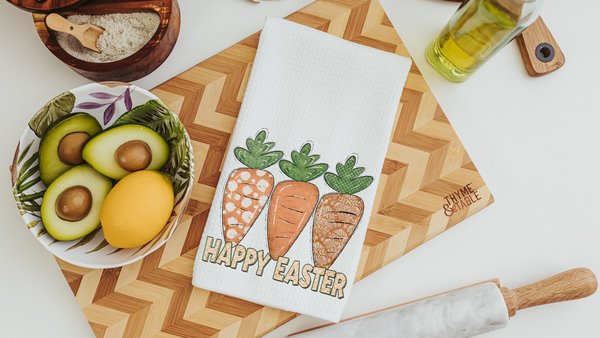 happy Easter kitchen towels for Mom, cute carrot farmhouse Easter decor, Easter basket stuffers for adults, Easter gifts for women, spring