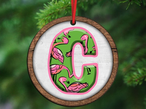 Personalized Flamingo Initial Ornament or Car Charm