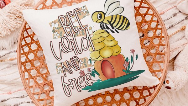 be wild and free bumble bee throw pillow for kids reading nook pillow covers 18x18, honey bee baby shower gifts, inspirational nursery decor