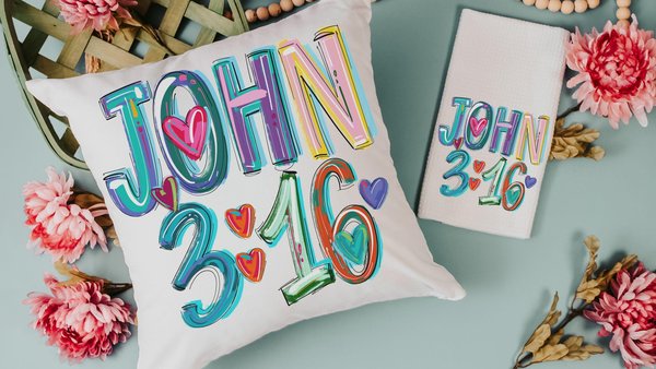 for God so loved the world colorful scripture throw pillows best sellers, John 3:16 Bible verse kitchen towel, Christian Christmas gifts for