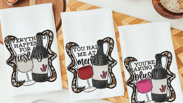 everything happens for a Riesling funny wine kitchen towels for friends, wine bar accessories, wine gifts for women, you had me at merlot