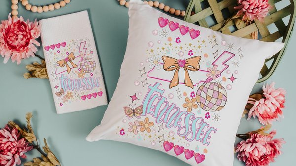 Tennessee throw pillows for couch, Tennessee coquette room decor pillow covers 18 x 18, Tennessee state kitchen towels, new home gift set