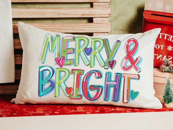 Merry and bright colorful Christmas pillow 