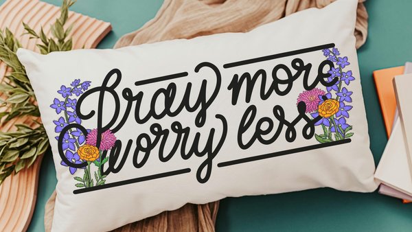 pray more worry less lumbar pillow for rocking chair, Christian gifts for ladies Bible study group essentials, prayer warrior gift, floral