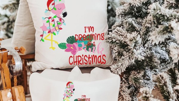 I'm dreaming of a pink Christmas throw pillows for couch, flamingo Christmas kitchen towels, cute Christmas gifts for beach lovers, coastal