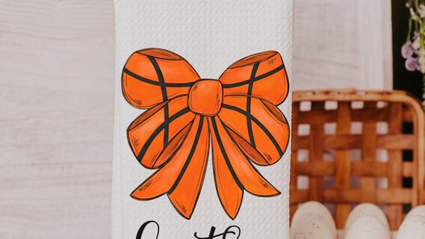 personalized basketball coquette kitchen towels with name, rally towel, girly basketball senior gifts for girls, cute basketball gifts for