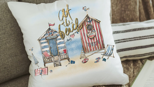 at the beach summer throw pillows for sofa, coastal decor beach house gift, sunroom decor, nautical throw pillow cover 18 x 18 covered porch