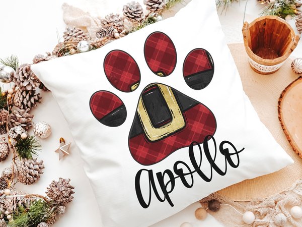 personalized Santa Paws Christmas throw pillows plaid Christmas decor for home, stocking stuffers for dog mom Christmas gifts for dog lovers