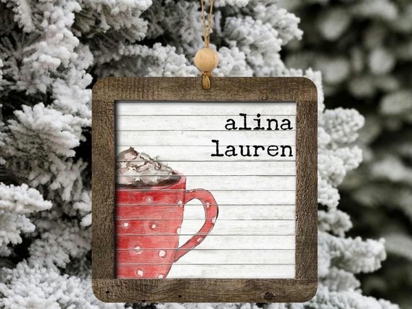 Personalized Hot Chocolate Christmas Ornament and Stocking Tag
