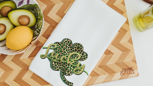 leopard print shamrock kitchen towels handmade, lucky clover St Patricks day hand towels for bathroom, Irish gifts for women, St Pattys day