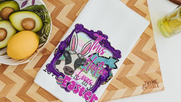 this heifer funny Easter kitchen towels for decor, Easter bunny cow hand towels for bathroom, cute cow gifts for cow lovers, Easter gifts