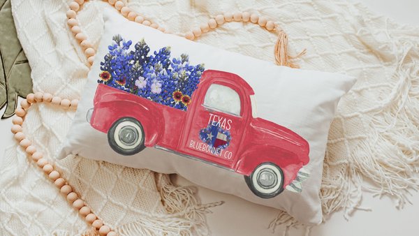 texas state flower lumbar pillow with insert, bluebonnet gifts, Texas wildflowers throw pillow covers 12x20, moving to Texas gifts for women