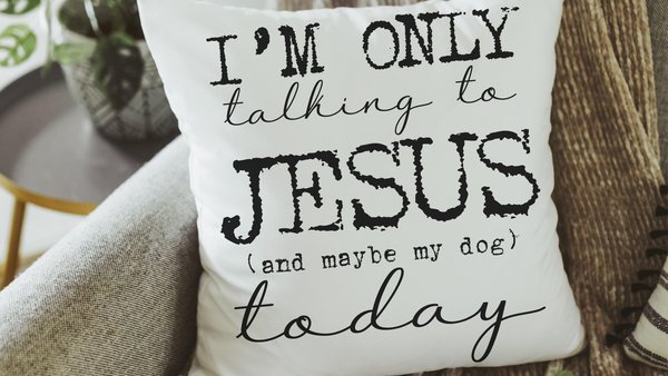I'm only talking to Jesus today Christian throw pillow for chair, cute dog lover gifts for women, funny dog decor for home, dog mom gifts
