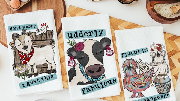 fluent in fowl language chicken kitchen towel, Mothers day gifts for mom, udderly awesome cow kitchen decor, birthday gifts for best friend