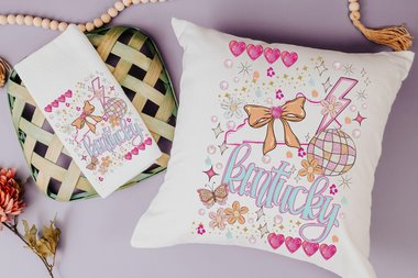 Kentucky throw pillow for bed, Kentucky coquette kitchen towels, college care package for girls, moving away gift for friend, preppy room