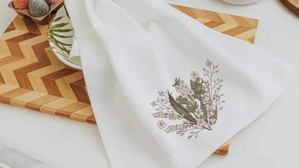 lily of the valley flower kitchen towel cottage kitchen decor, May birth flower gift for friend birthday gifts for her, hawthorn flower tea