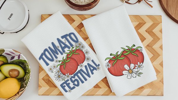 tomato festival tomato kitchen towels for mom, gardening gifts for women, tomato girl summer kitchen decor, cute hand towels guest bath