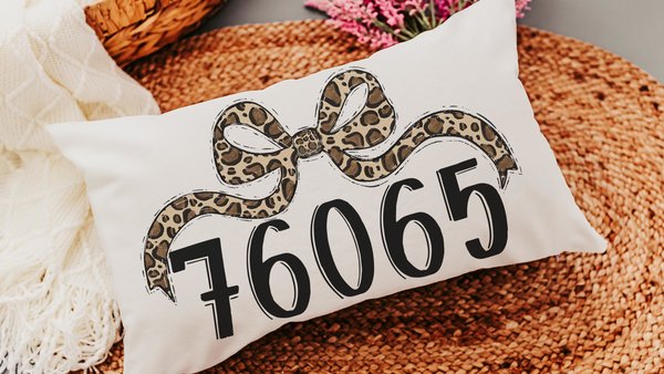 leopard print college room decor personalized coquette throw pillow for dorm, going to college gifts for freshman, custom zip code pillow