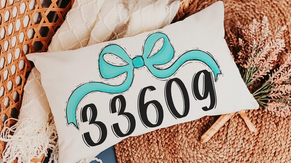 personalized mint green pastel coquette throw pillow for dorm, college gifts for girls, custom zip code pillow cover 12x20, college dorm