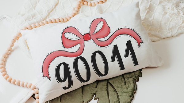 personalized cherry red school spirit coquette throw pillow for dorm, college gifts for girls, custom zip code pillow, college apartment