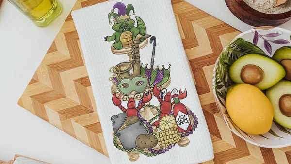 Mardi Gras kitchen towel holiday home decor gifts for her, Fat Tuesday hand towels for bathroom, crawfish boil party supplies, Cajun kitchen