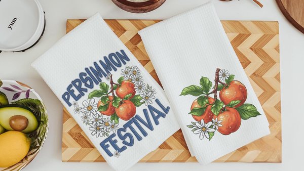 persimmon festival fruit kitchen towels for summer hand towels for bathroom, persimmon decor, Indiana gifts, persimmon botanical kitchen