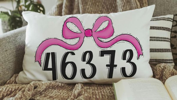 personalized ballet pink coquette throw pillow for dorm, college gifts for friends, custom zip code pillow, college dorm decor for girls
