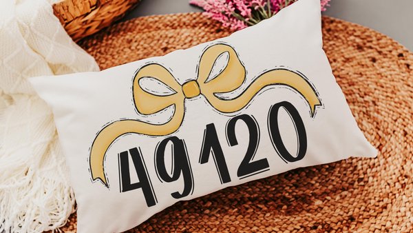 personalized butter yellow long pillow for dorm, college gifts for her, custom zip code pillow, college dorm decor for girls, coquette throw