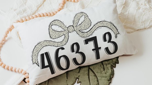 personalized polka dot coquette throw pillow for dorm, college gifts for freshman, college dorm decor custom zip code pillow cover 12x20