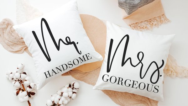 mr and mrs pillows for bed, unique wedding gifts for couple, romantic throw pillow set of two, newlywed stuff, his and hers gifts, bride and