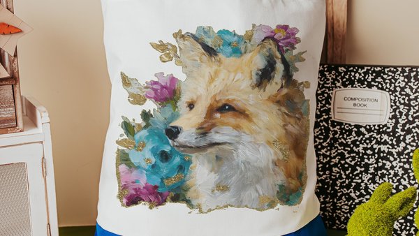 watercolor fox tote bag teacher gifts for women, floral fox gifts for sisters, library tote for books, college gifts for girls, eco friendly