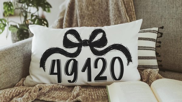 personalized goth coquette throw pillow for dorm, college gifts for friends, custom zip code pillow, college apartment decor, moving away