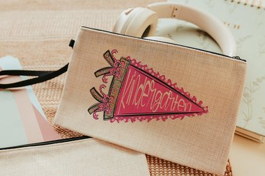 pink pennant coquette pencil pouch with zipper, kindergarten school essentials, kindergarten back to school for teachers, school supplies