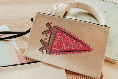 pink pennant coquette pencil pouch with zipper, preschool school essentials, preschool back to school gifts for teachers, school supplies