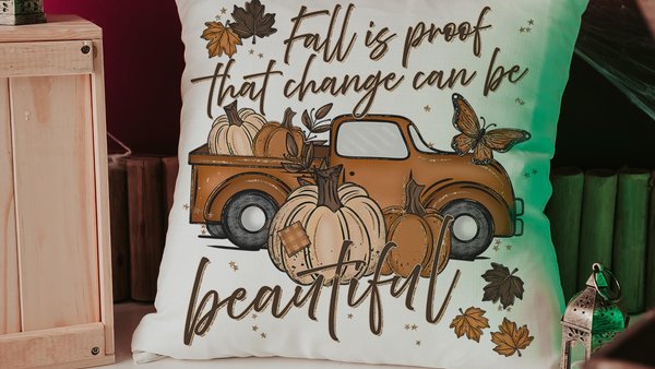 fall is proof that change is beautiful pumpkin truck decorative pillows for fall, autumn decor bedroom throw pillows for bed, fall host gift