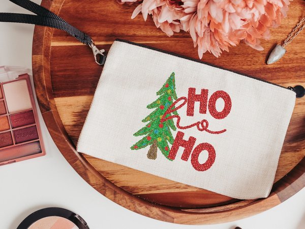 Ho Ho Ho Christmas Tree Wristlet, 9.5x6