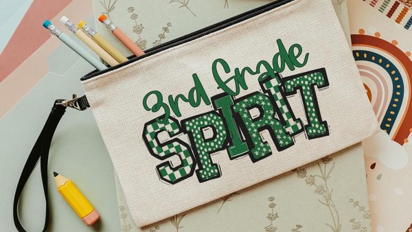 3rd grade pencil bag cute teacher gifts for coworkers, green school spirit green school supplies for teachers, third grade zipper pouch