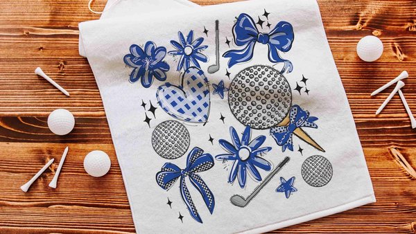 golf coquette golf towels with hook, royal blue school spirit golf team for women, cute golf accessories for girls, lady golfer gifts, best