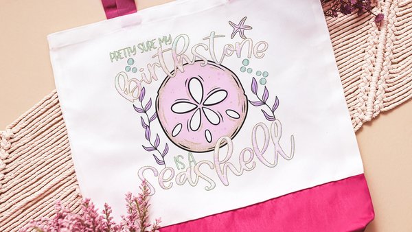 pretty sure my birthstone is a seashell sand dollar tote bag for women, funny beach bags girls trip gifts, coastal gifts for college girls