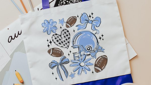 football coquette tote bags for teen girls, carolina blue school spirit bags for women, cheer gifts for team, back to school gifts for