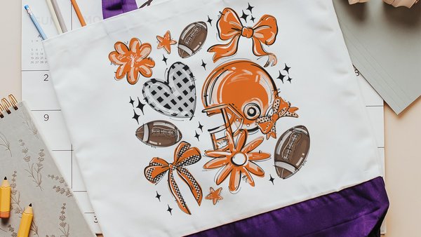 orange school spirit tote bags for teenage girls, football mom game day bags for women, trendy school supplies, tailgate gear, team pride