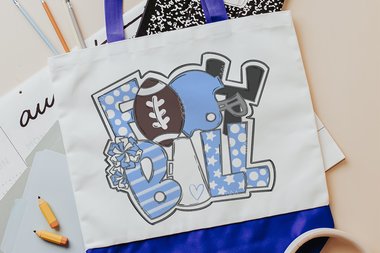 football mom tote bag for women, football cheer game day bag for Mom, Carolina blue school spirit accessories, cute football tote for games